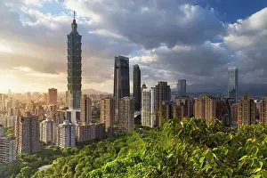 Shopping District Prints: Taipei 101, Taipei Nan Shan Plaza skyscrapers and city skyline, Xinyi, Taipei, Taiwan
