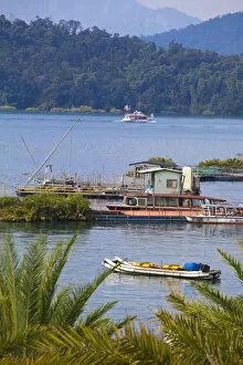 Images Dated 27th April 2012: Taiwan, Nantou, Fishing boats on Sun Moon Lake