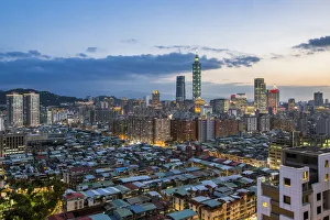 Downtown District Prints: Taiwan, Taipei, City skyline and Taipei 101 building