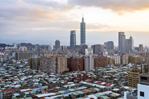 Taiwan, Taipei, City skyline and Taipei 101 building