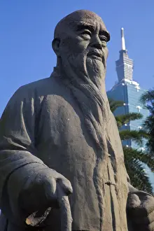 High Rise Building Prints: Taiwan, Taipei, Statue of Sun Yat Sen with Taipei 101 in background