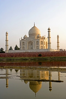 Land Mark Prints: Taj Mahal at sunset with Yamuna River in foreground, Agra, India
