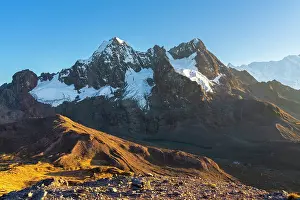 Cuzco Region Prints: Takusiri mountain (5350 m) and Laguna Pucacocha in Andes at sunrise