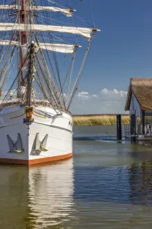 Bodden Prints: Tall ship in the Harbor of Zingst, Mecklenburg-Western Pomerania, Northern Germany