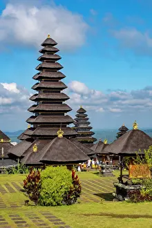 East Bali Prints: Tall thatched Merus (pagodas) at Besakih Great Temple (Pura Agung Besakih)