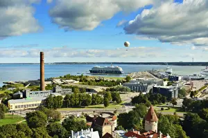 Tallinns Old Town and a cruise ship at Linnahall Harbour in the background. Tallinn