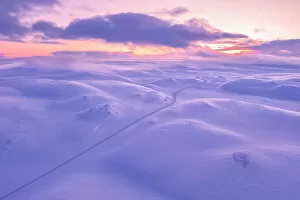 Elevated Collection: Tanafjordveien road during a winter sunset (Tana, Troms og Finnmark, Norway)