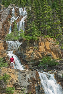 Tangle Creek flows down at Tangle Creek Falls. Icefields Parkway. Jasper National Park, Alberta, Canada