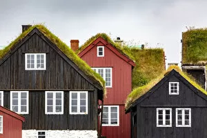 Roof Collection: TAorshavn, Faroe Islands, Europe. Typical houses with grass over the roof