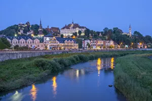 Images Dated 28th October 2019: Tarnava Vare river with the old town of Sighisoara at dawn, Unesco World Heritage Site