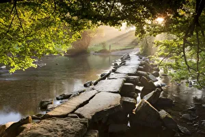 Tarr Steps clapper bridge crossing the River Barle, Exmoor National Park, Somerset