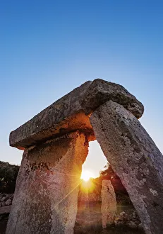 Taula at sunset, Talati de Dalt archaeological site, Menorca or Minorca, Balearic Islands