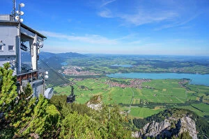 Tegelberg cable car summit station with view at Fussen and Forggensee, Schwangau, Allgau, Bavaria, Germany