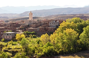 Atlas Mountains Prints: Telouet village from abandoned Telouet Kasbah, Atlas Mountains, Morocco