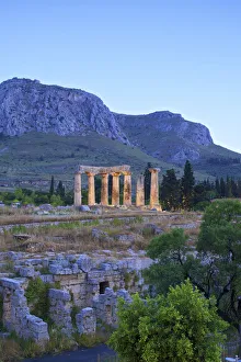 Apollo Temple Prints: Temple of Apollo at Dusk, Ancient Corinth, The Peloponnese, Greece, Southern Europe