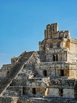 Temple Of Five Storeys Prints: Temple of Five Floors, Great Acropolis, Edzna Archaeological Site, Campeche State, Mexico