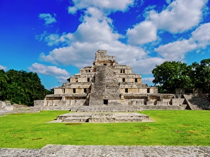 State Of Campeche Prints: Temple of Five Floors, Great Acropolis, Edzna Archaeological Site, Campeche State, Mexico