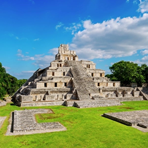State Of Campeche Prints: Temple of Five Floors, Great Acropolis, Edzna Archaeological Site, Campeche State, Mexico