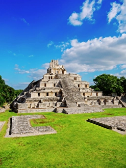 State Of Campeche Prints: Temple of Five Floors, Great Acropolis, Edzna Archaeological Site, Campeche State, Mexico