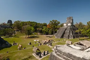 Americas Prints: Temple II and Grand Plaza, Tikal mayan archaeological site, Guatemala
