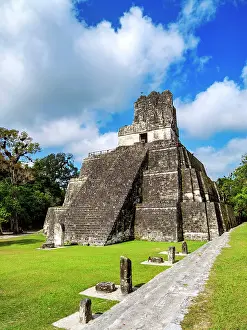 Step Prints: Temple II or Temple of the Masks, Great Plaza, Tikal, Peten Department, Guatemala