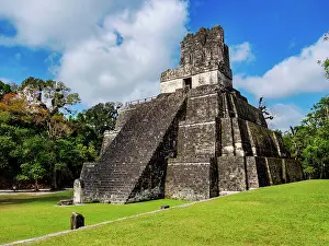 Step Prints: Temple II or Temple of the Masks, Great Plaza, Tikal, Peten Department, Guatemala