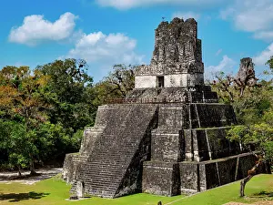 Step Prints: Temple II or Temple of the Masks, Great Plaza, Tikal, Peten Department, Guatemala