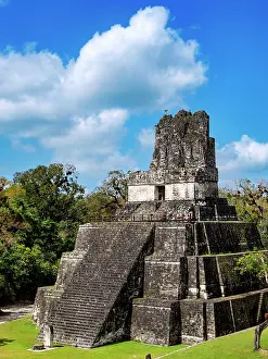 Step Prints: Temple II or Temple of the Masks, Great Plaza, Tikal, Peten Department, Guatemala