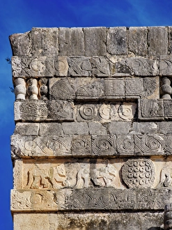 Court Prints: Temple of the Jaguars, detailed view, Chichen Itza, Yucatan State, Mexico