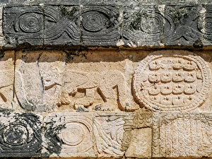 Court Prints: Temple of the Jaguars, detailed view, Chichen Itza, Yucatan State, Mexico
