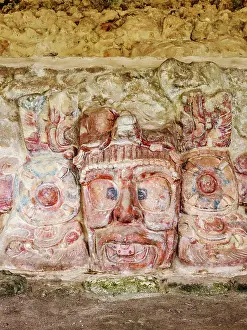 Masks Prints: Temple of the Masks, detailed view, Edzna Archaeological Site, Campeche State, Mexico