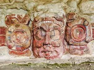Masks Prints: Temple of the Masks, detailed view, Edzna Archaeological Site, Campeche State, Mexico