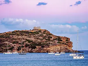 Athina Prints: Temple of Poseidon at dusk, Cape Sounion, Attica, Greece