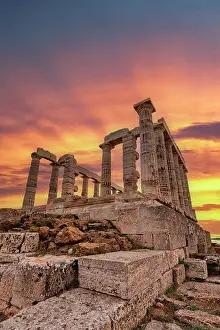 Archeology Prints: Temple of Poseidon at sunset, Cape Sounion, Attica, Greece