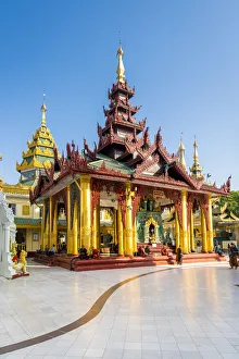 Stupas Prints: Temple in Shwedagon Pagoda complex, Yangon, Yangon Region, Myanmar