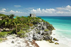 Mayan Gallery: Temple of the Wind God, and beach, Tulum, Yucatan peninsula, Mexico