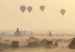 Temples Prints: Temples, pagodas and balloons at dawn