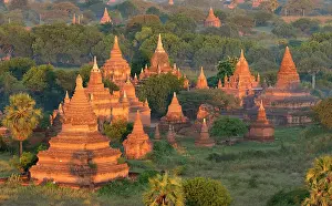 Temples Prints: Temples and pagodas in the valley at sunrise