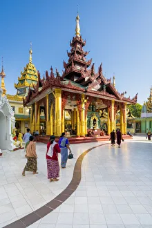 Stupas Prints: Temples in Shwedagon Pagoda complex, Yangon, Yangon Region, Myanmar