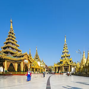 Images Dated 12th August 2020: Temples in Shwedagon Pagoda complex, Yangon, Yangon Region, Myanmar