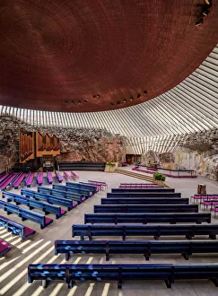 Uusimaa County Prints: Temppeliaukio Church or Rock Church, interior, Helsinki, Uusimaa County, Finland