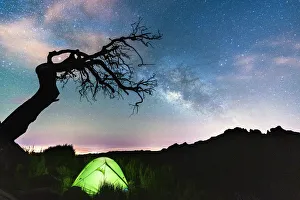 Sport Gallery: Tent of hiker at feet of Pico Ruivo mountain under Milky Way, Madeira, Portugal