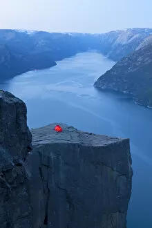 Fjord Collection: Tent on top of Preikestolen (Pulpit Rock), Norway