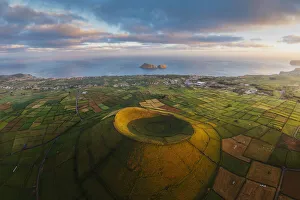 Terceira island, Azores, Portugal. Craters and pasture fields Terceira island, Azores, Portugal. Craters and pasture fields
