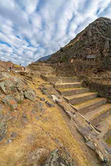 Cusco Province Prints: Terraces and ruins at archeological site of UNESCO