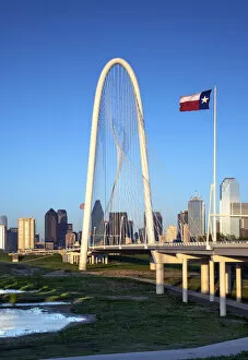 Images Dated 14th June 2017: Texas, Dallas; Margaret Hunt Hill Bridge; Cable-Stayed Bridge, Skyline; Trinity River