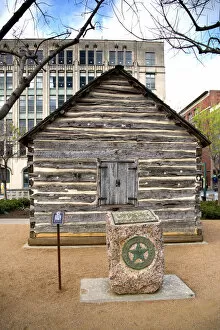 Images Dated 14th June 2017: Texas, Dallas, Replica Of John Neely Bryan Cabin, Founder Of Dallas, Founders Plaza