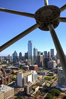 Texas, Dallas, Skyline, Aluminum Struts of Iconic Geodesic Dome Of Reunion Tower