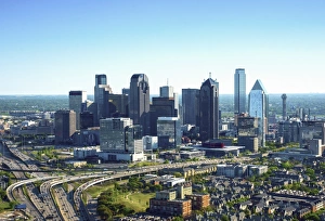 Texas, Dallas, Skyline, Downtown, Interstates 35 & 45 Converge