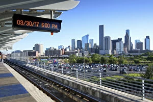 Texas, Houston, Elevated MetroRail Red Line Station, Near Northside Neighborhood, Skyline